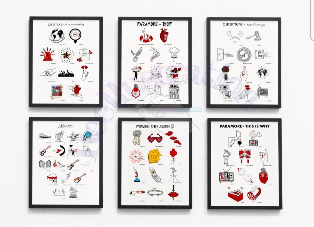 Paramore Albums Tattoo Flash Sheet A4 Prints - COMPLETE DISCOGRAPHY CO –  Reellustration
